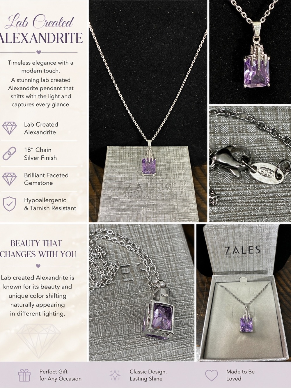 Zales Silver Necklace with Purple Lab-Created Alexandrite Pendant